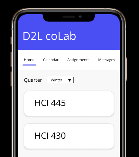 A screenshot of the d2l coLab mobile prototype