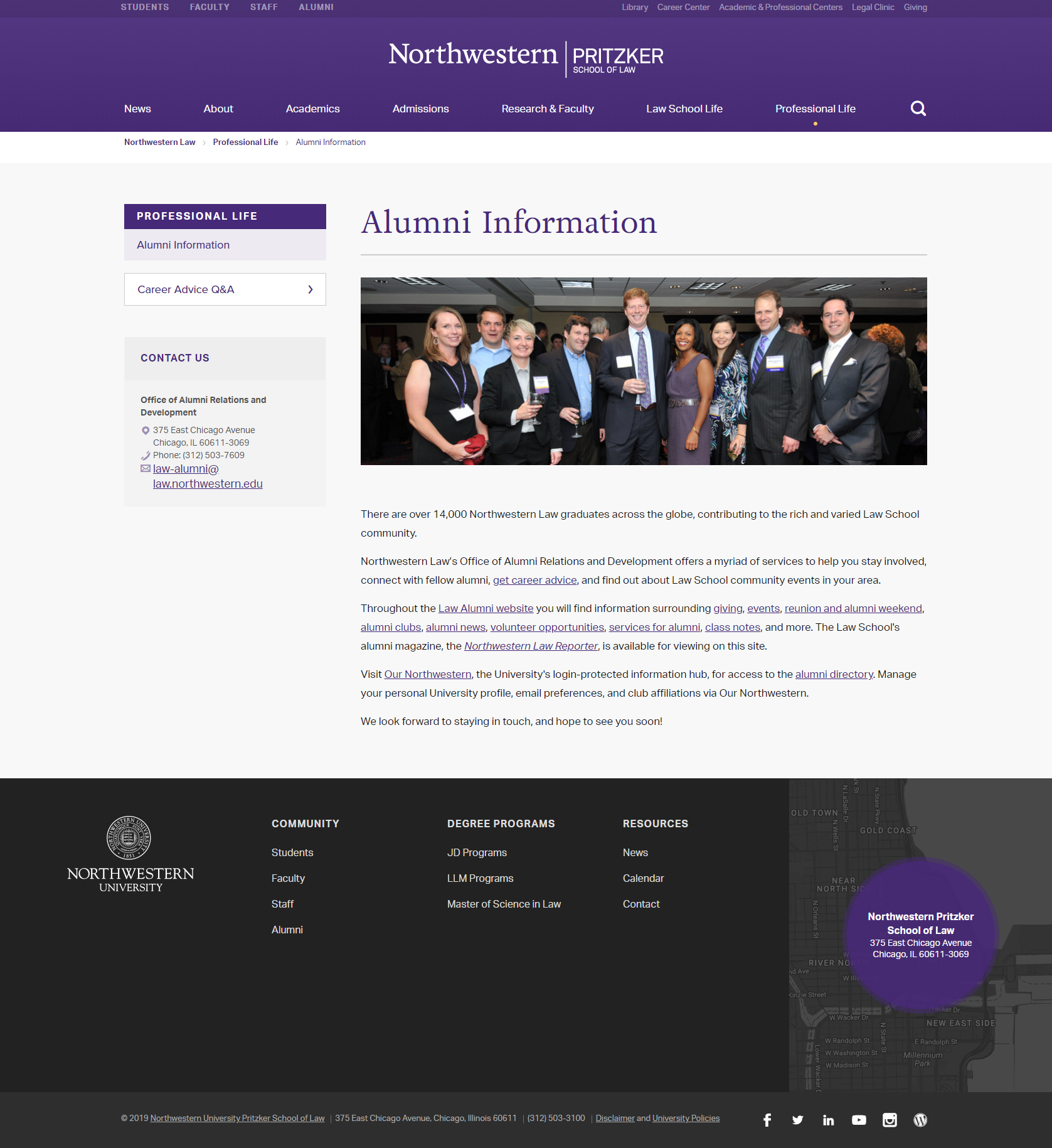 A screenshot of the Alumni portal before redesign.